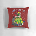 Celebrate! Pillow featuring the TARDIS, Daleks, and other iconic Doctor Who elements