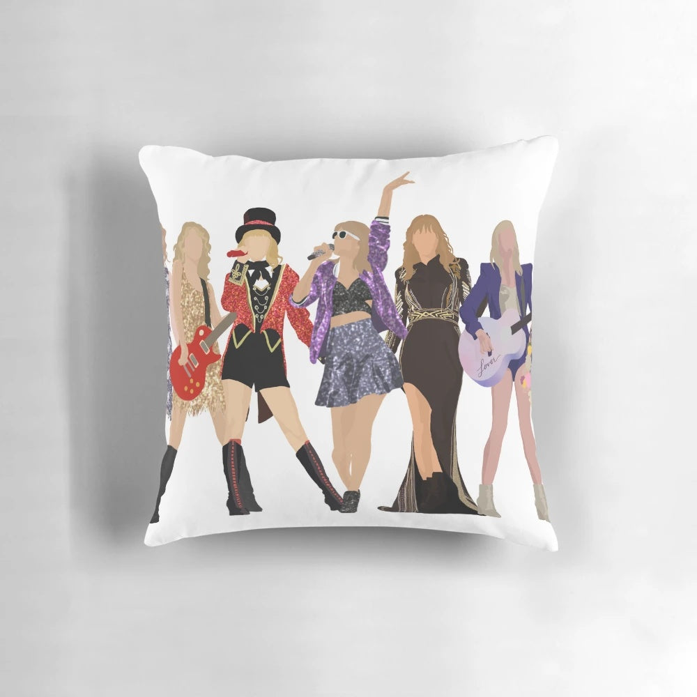 Taylor Swift Eras Lineup Pillow showcasing album covers from her musical journey