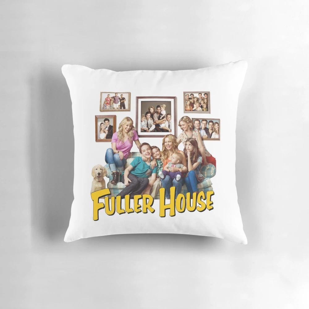 Fuller House cast themed pillow with character names and show logo