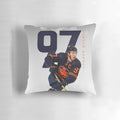 Vibrant illustration of hockey star Connor McDavid on a soft, plush pillow