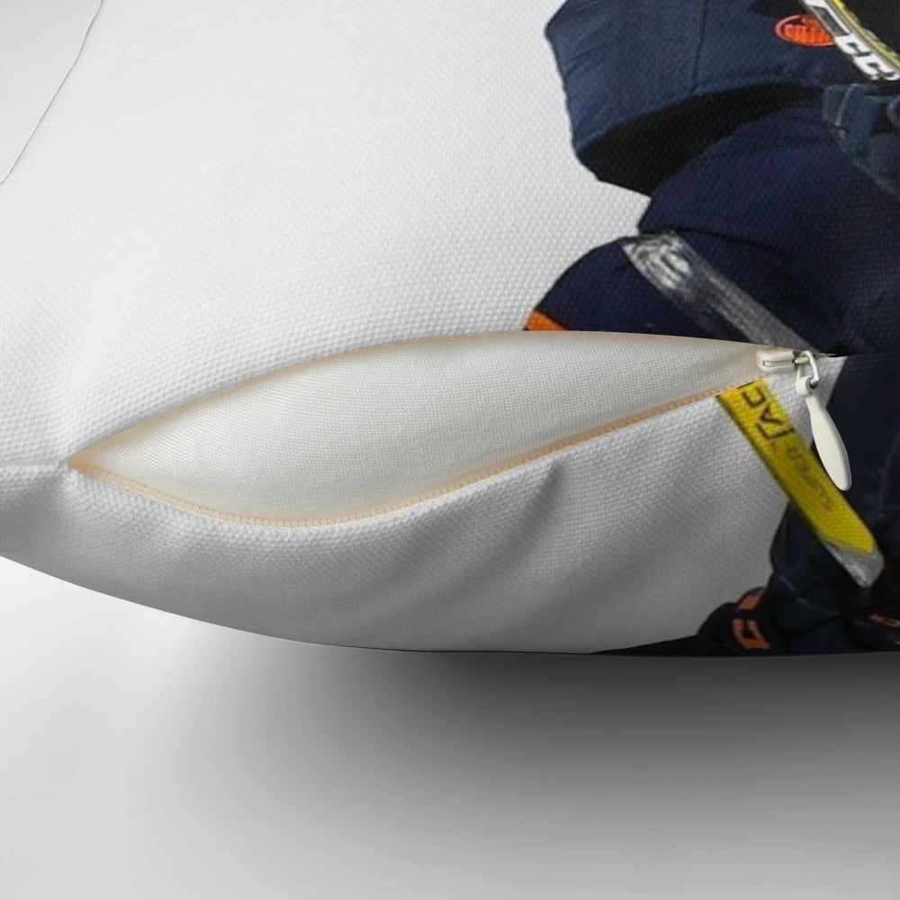 Vibrant illustration of hockey star Connor McDavid on a soft, plush pillow