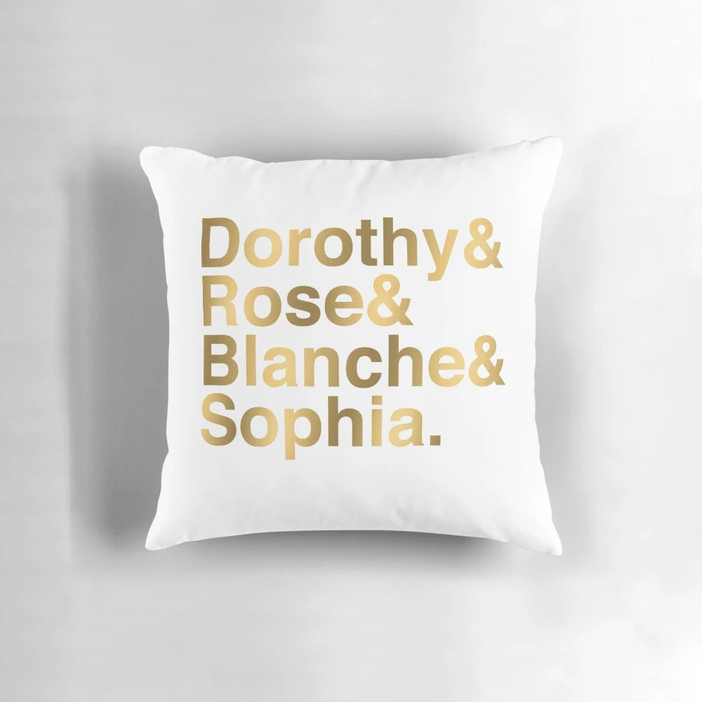 A plush pillow featuring the iconic cast of The Golden Girls TV show