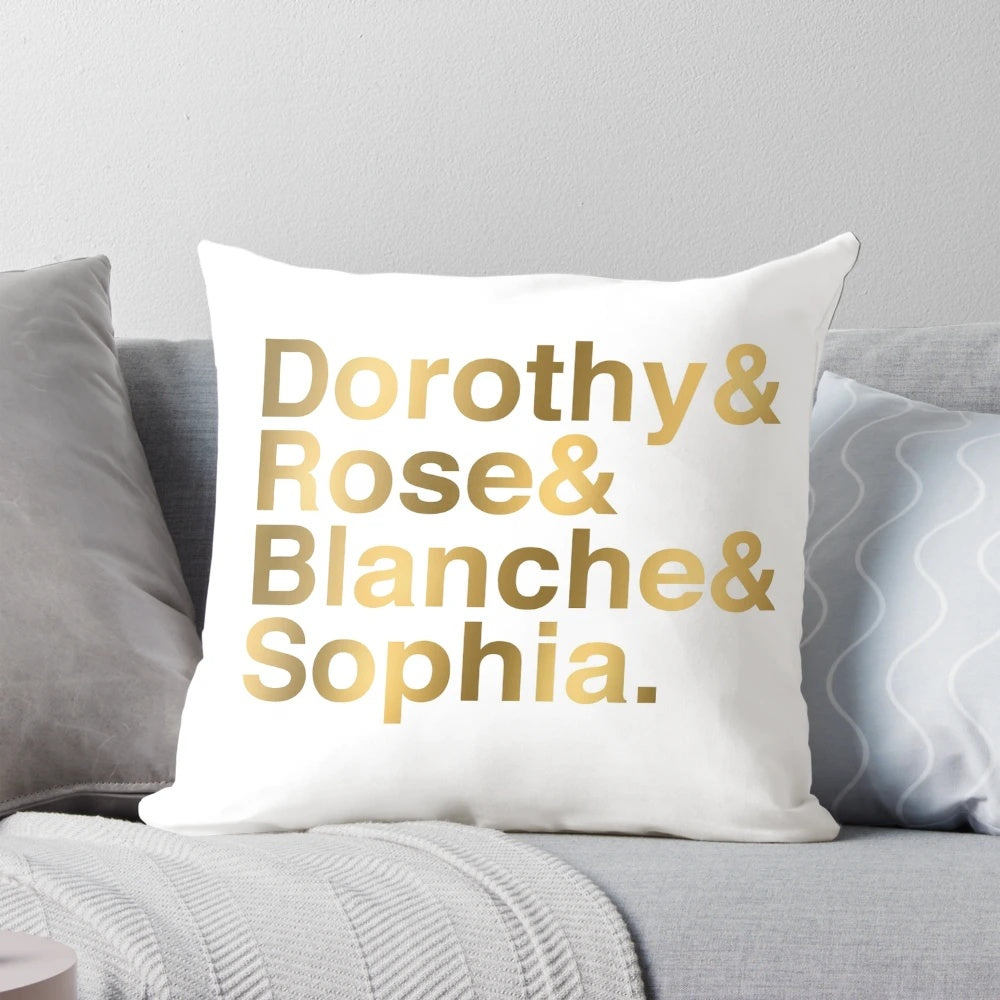A plush pillow featuring the iconic cast of The Golden Girls TV show