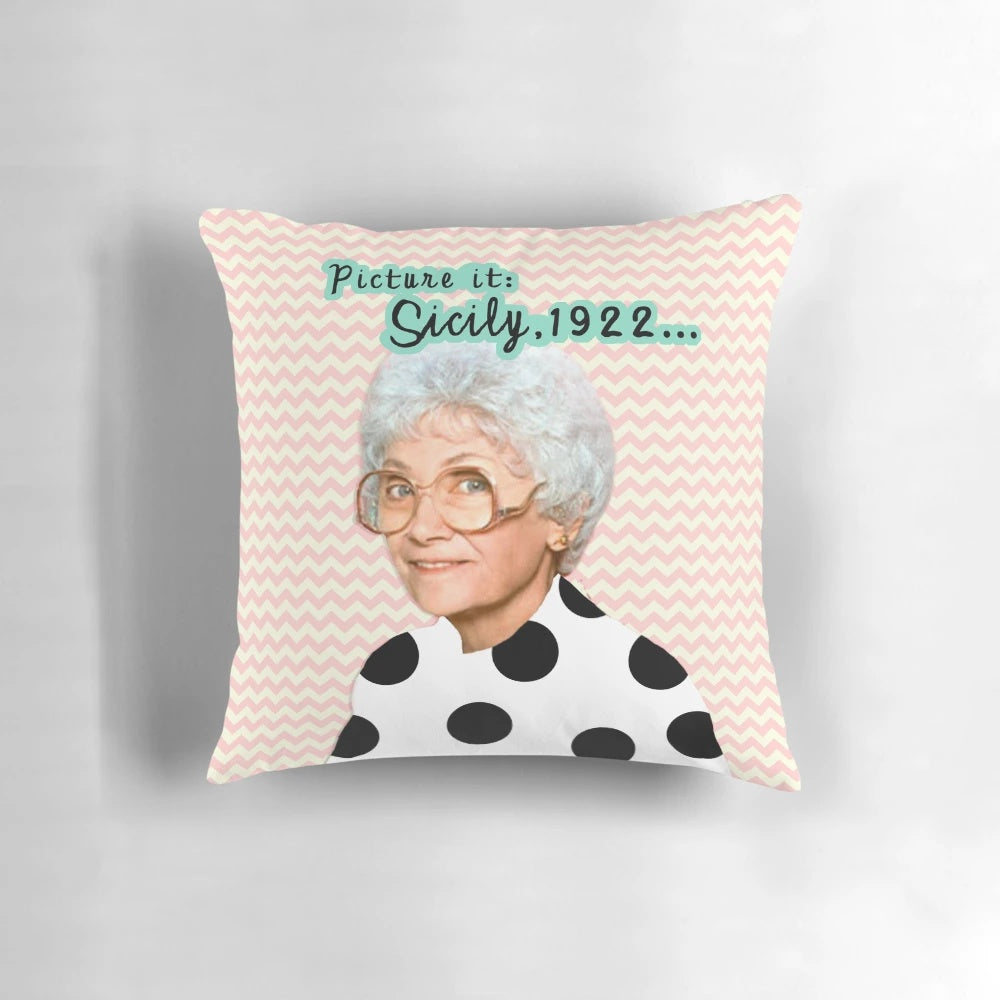 Decorative pillow featuring Sophia Petrillo, a beloved character from the classic TV sitcom Golden Girls