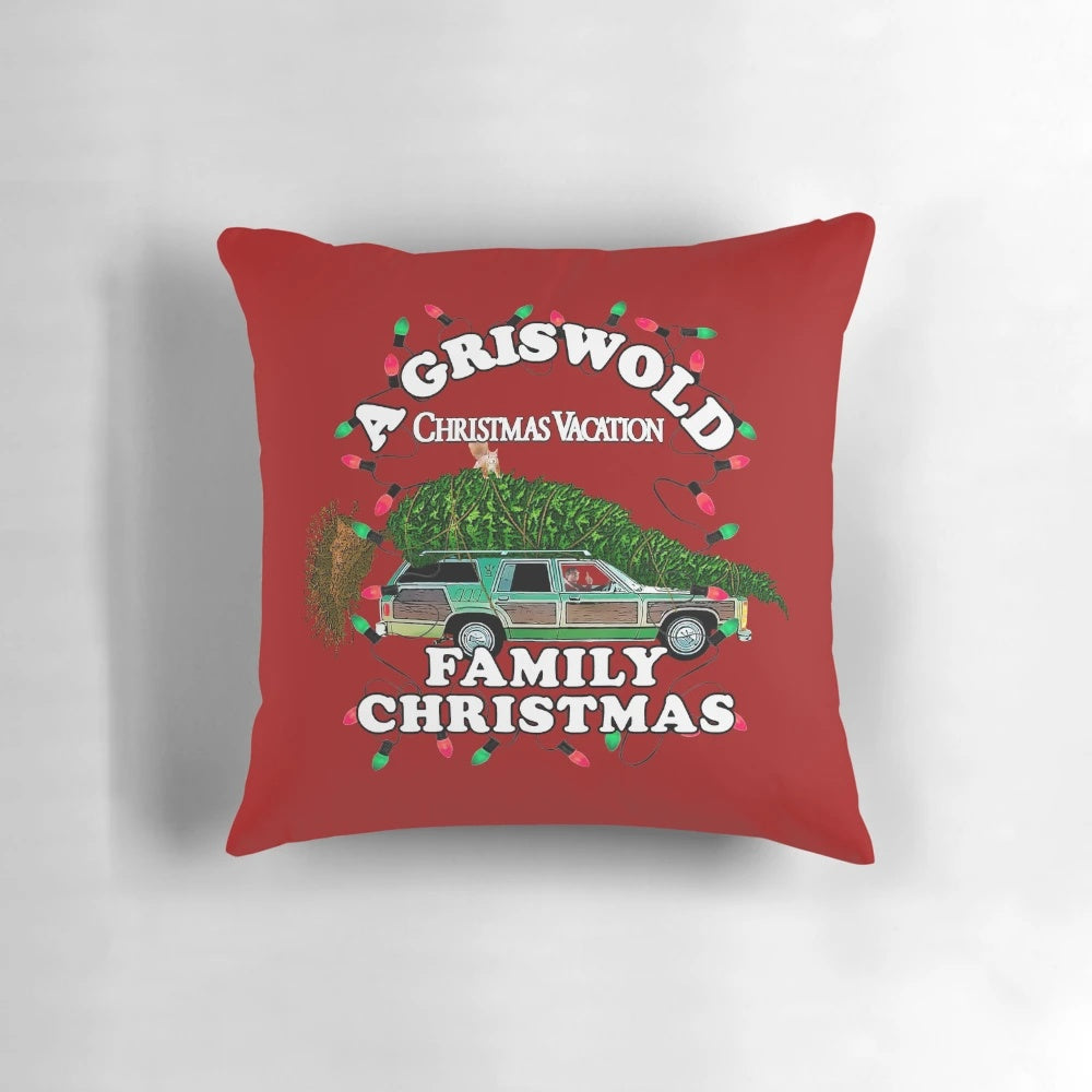 A cozy pillow featuring the iconic station wagon from National Lampoon's Christmas Vacation