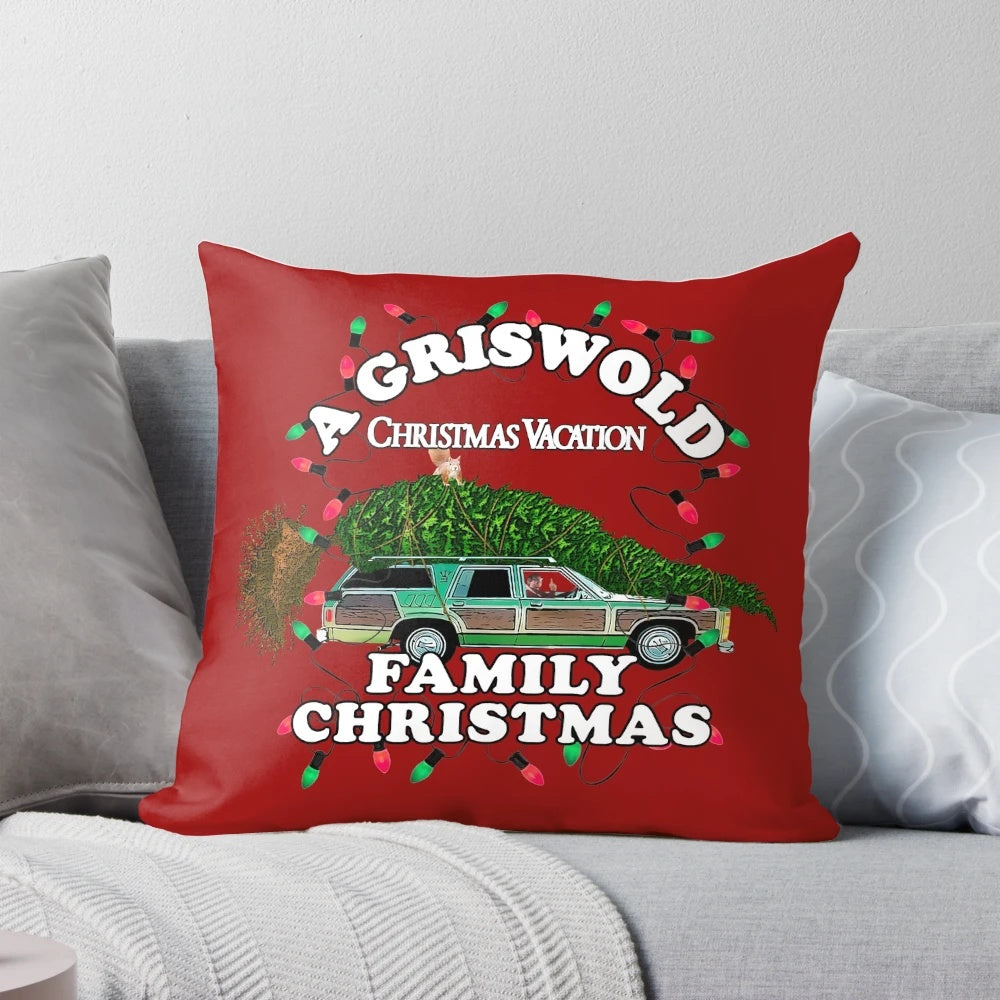 A cozy pillow featuring the iconic station wagon from National Lampoon's Christmas Vacation