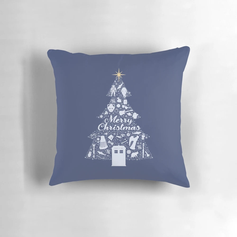 Doctor Who-themed Christmas pillow with Santa and Christmas tree