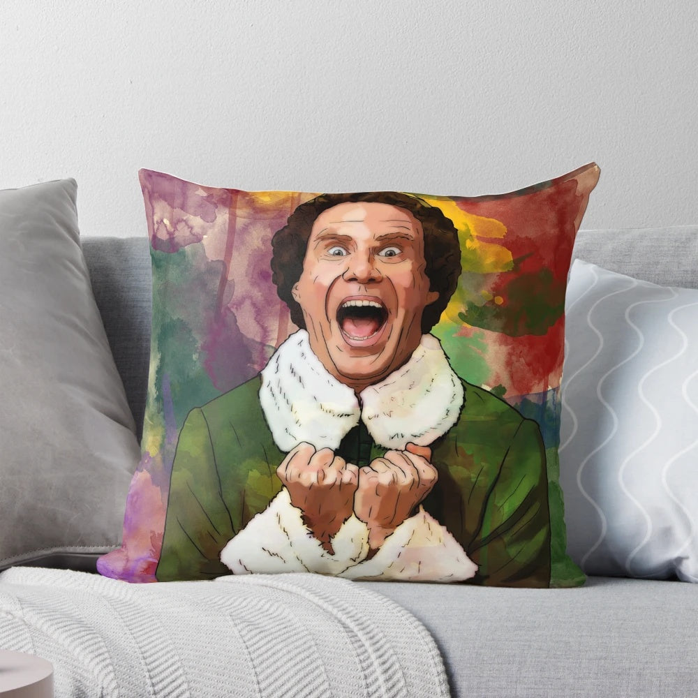 Elf "Santa's Coming!" Pillow featuring the iconic character from the beloved Christmas movie