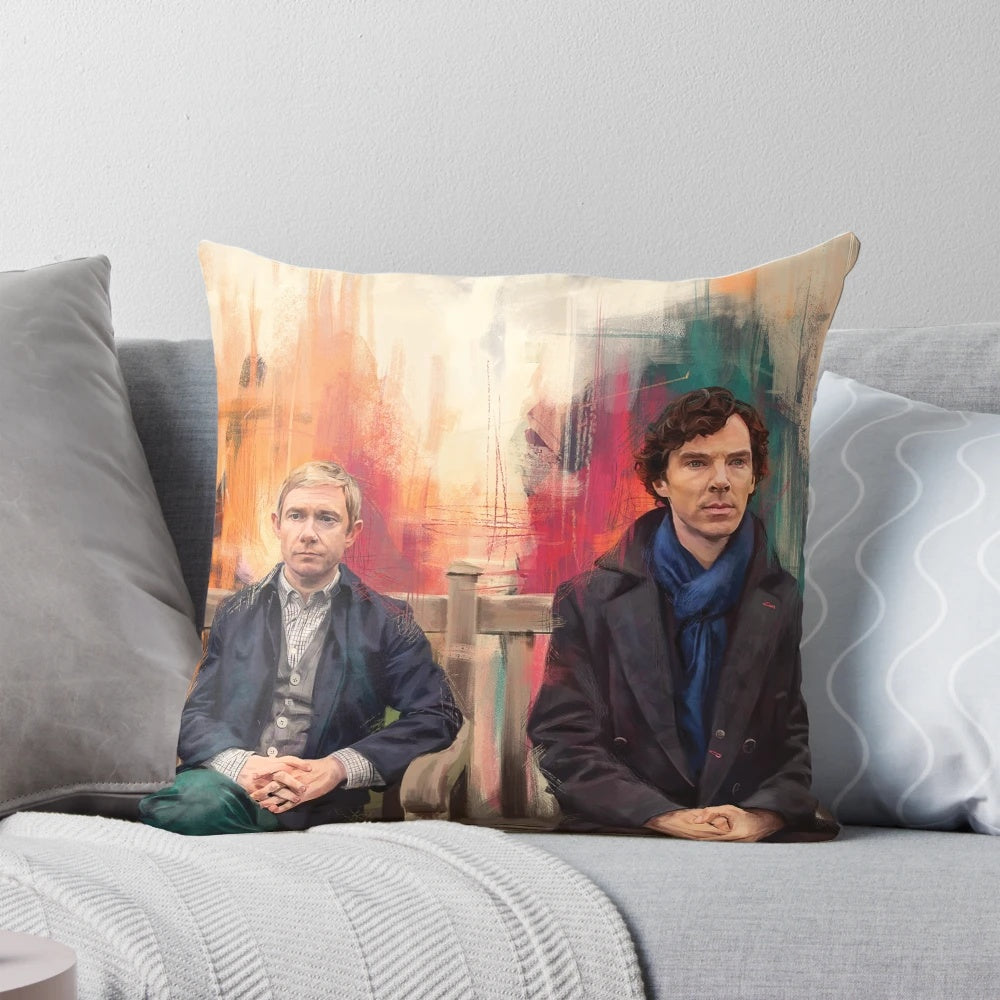 Watson and Sherlock Pillow featuring the iconic detective duo from the BBC Sherlock series