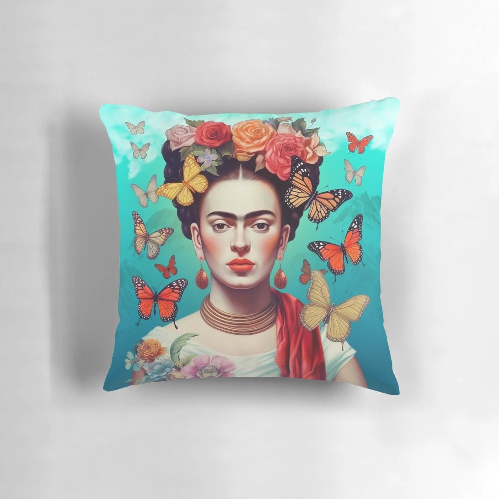 Frida Kahlo Inspired Decorative Pillow with Colorful Artwork