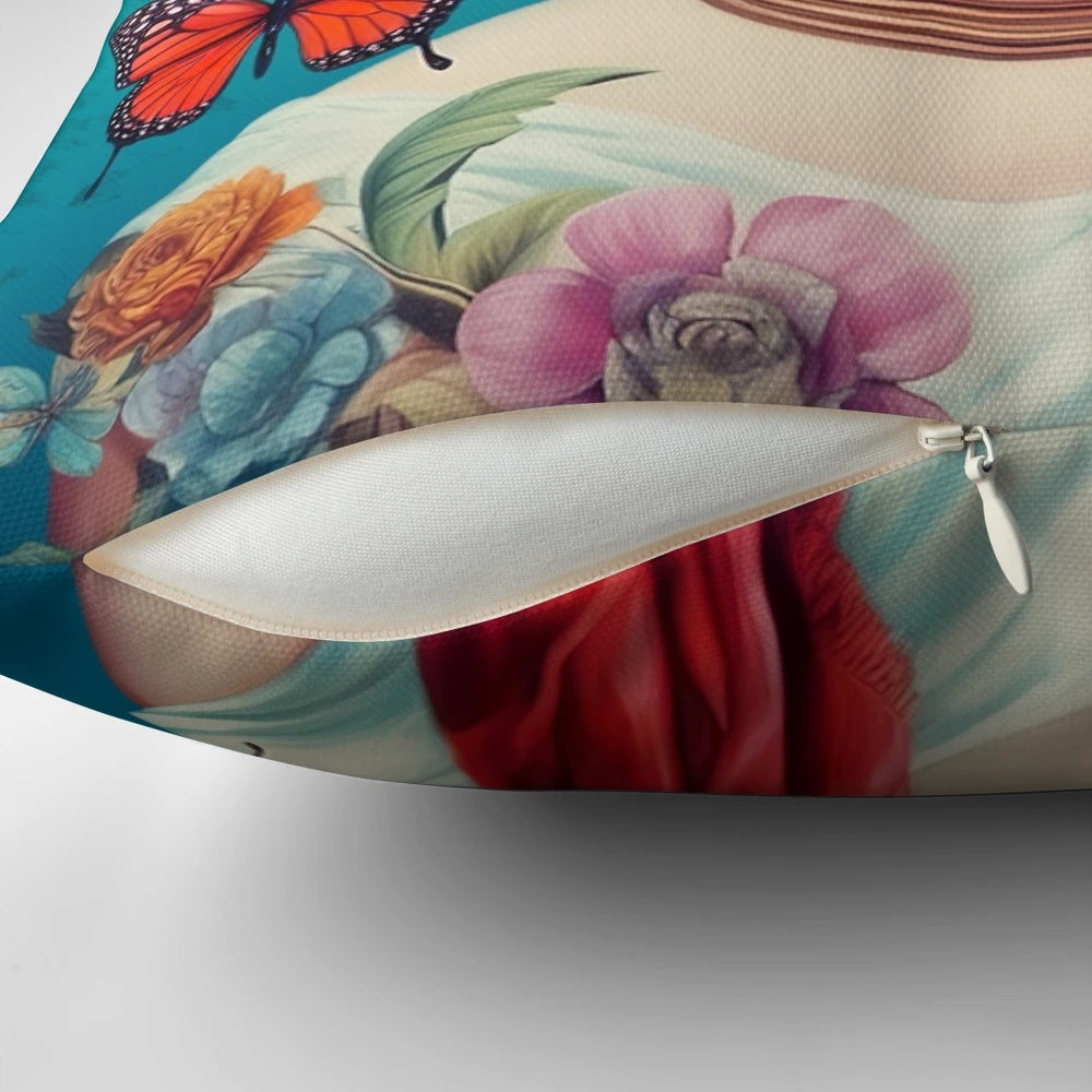 Frida Kahlo Inspired Decorative Pillow with Colorful Artwork