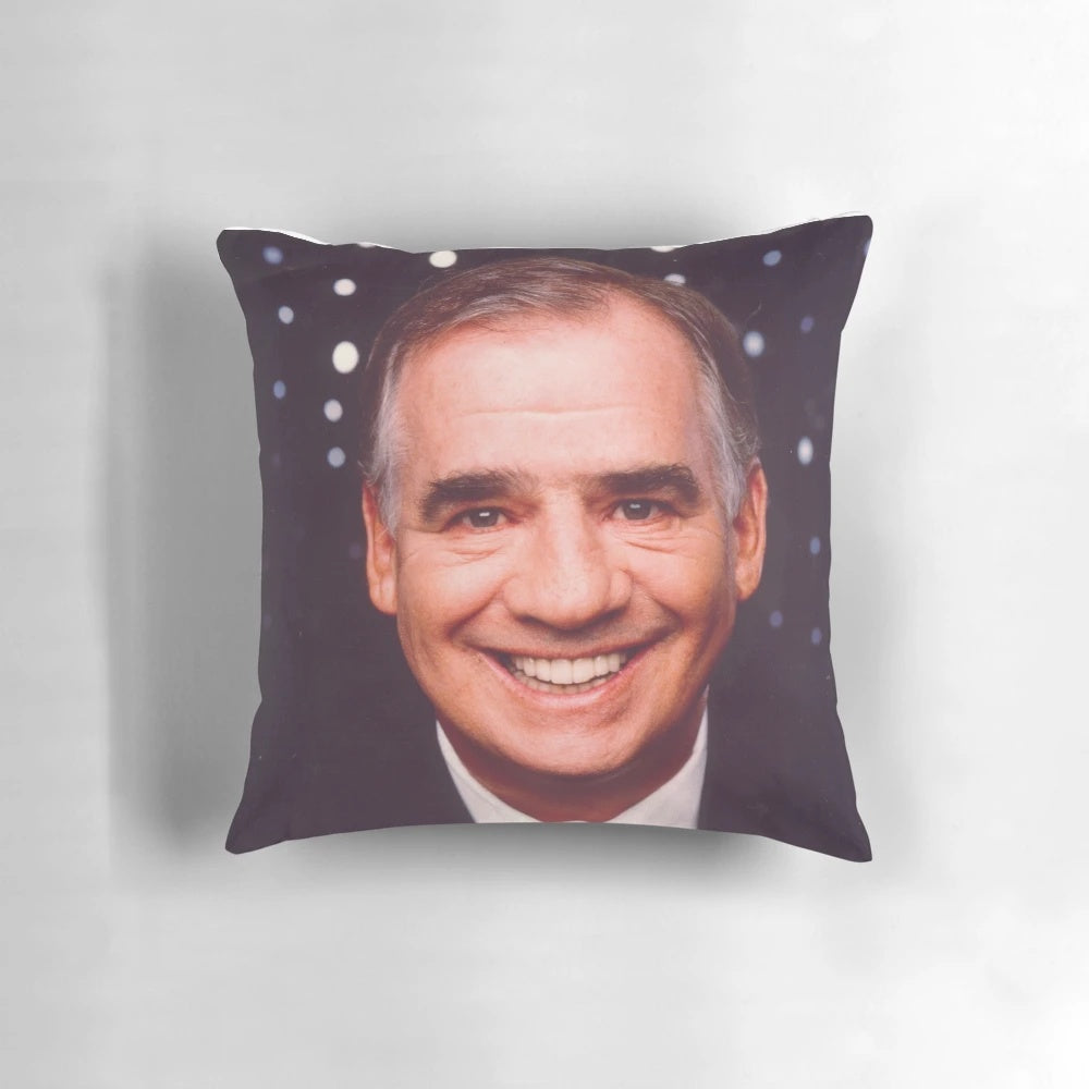 A stylish pillow featuring the image of renowned Irish singer Joe Dolan