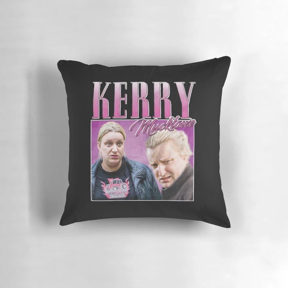 Kerry Mucklowe, the beloved character from the hit BBC series "This Country," adorns this high-quality pillow.