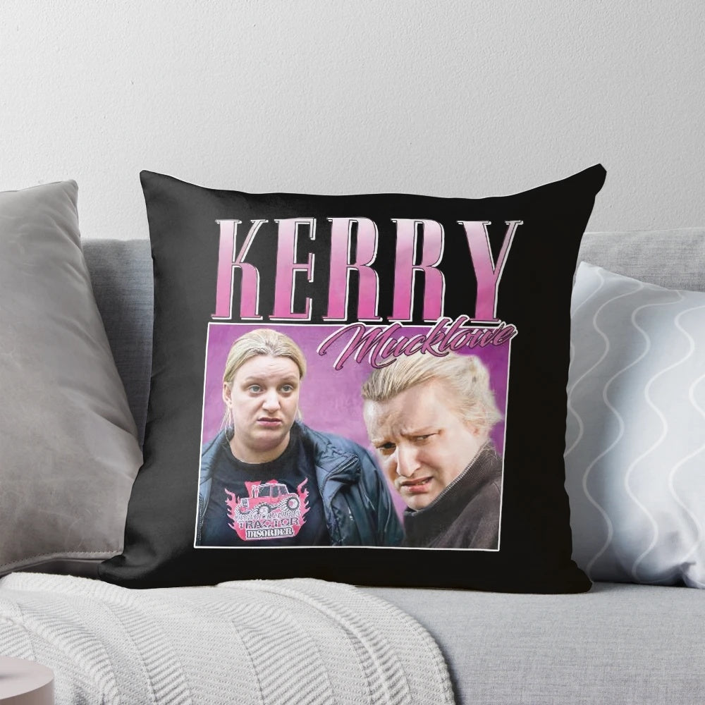 Kerry Mucklowe, the beloved character from the hit BBC series "This Country," adorns this high-quality pillow.