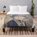 Plush blanket featuring a digital portrait of legendary musician Leonard Cohen