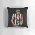 A cozy throw pillow featuring the epic goal celebration of Collingwood Magpies player Mason Cox