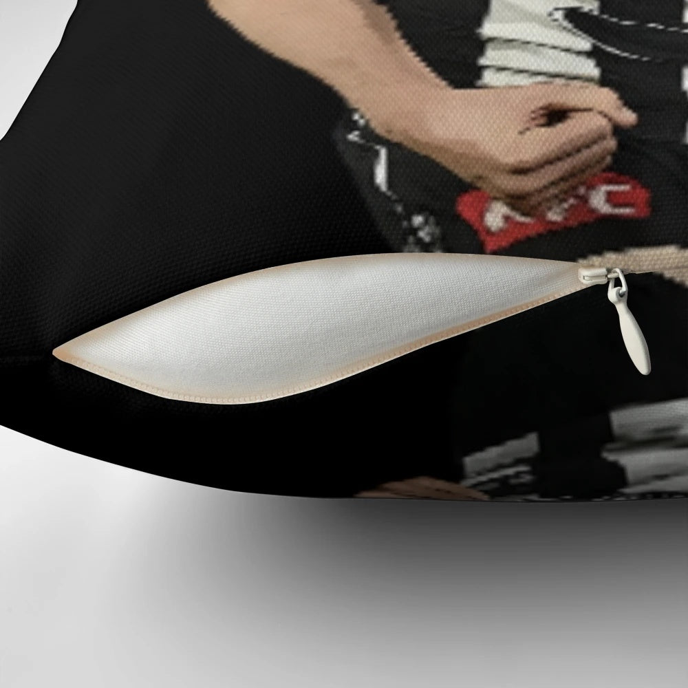 A cozy throw pillow featuring the epic goal celebration of Collingwood Magpies player Mason Cox
