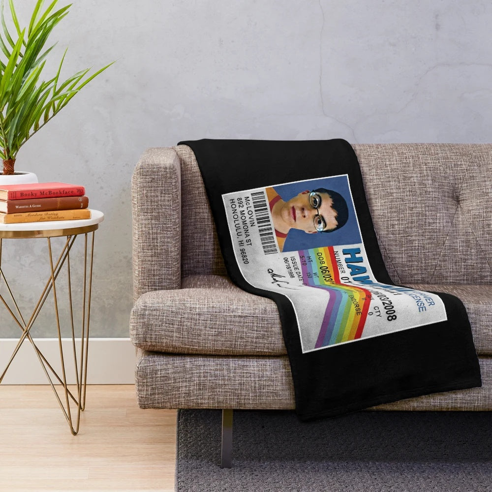 Mclovin Plush Blanket featuring the iconic character from the movie Superbad