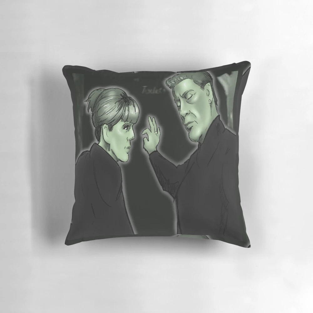 A unique pillow featuring gay icons and the "Most Haunted" TV show, perfect for paranormal enthusiasts.