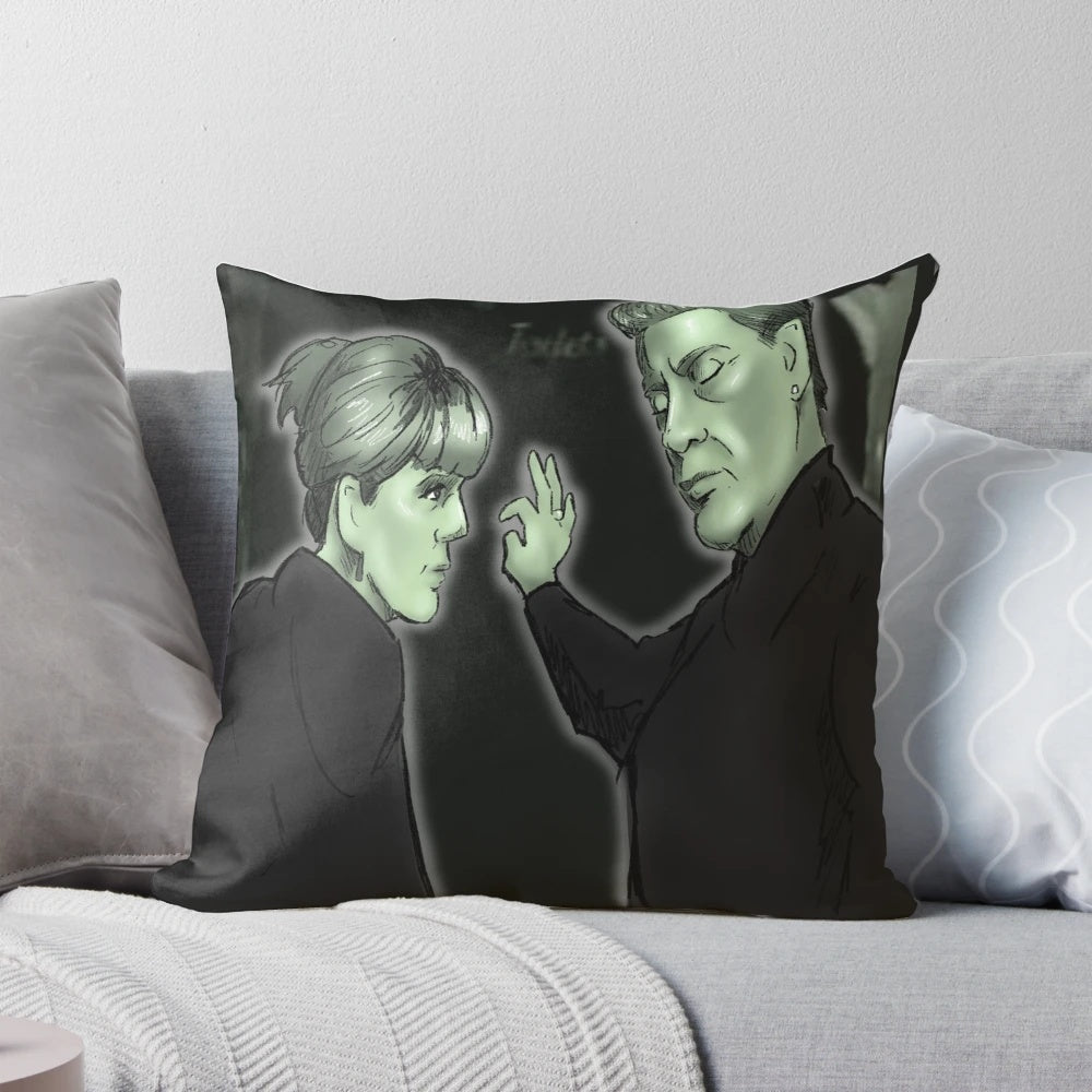 A unique pillow featuring gay icons and the "Most Haunted" TV show, perfect for paranormal enthusiasts.