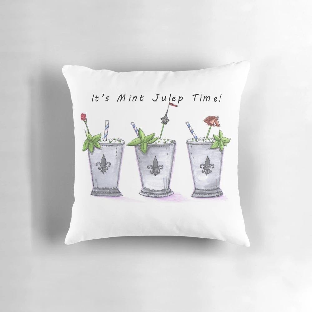 Mint Julep-Inspired Decorative Pillow for Kentucky Derby and Horse Racing Enthusiasts