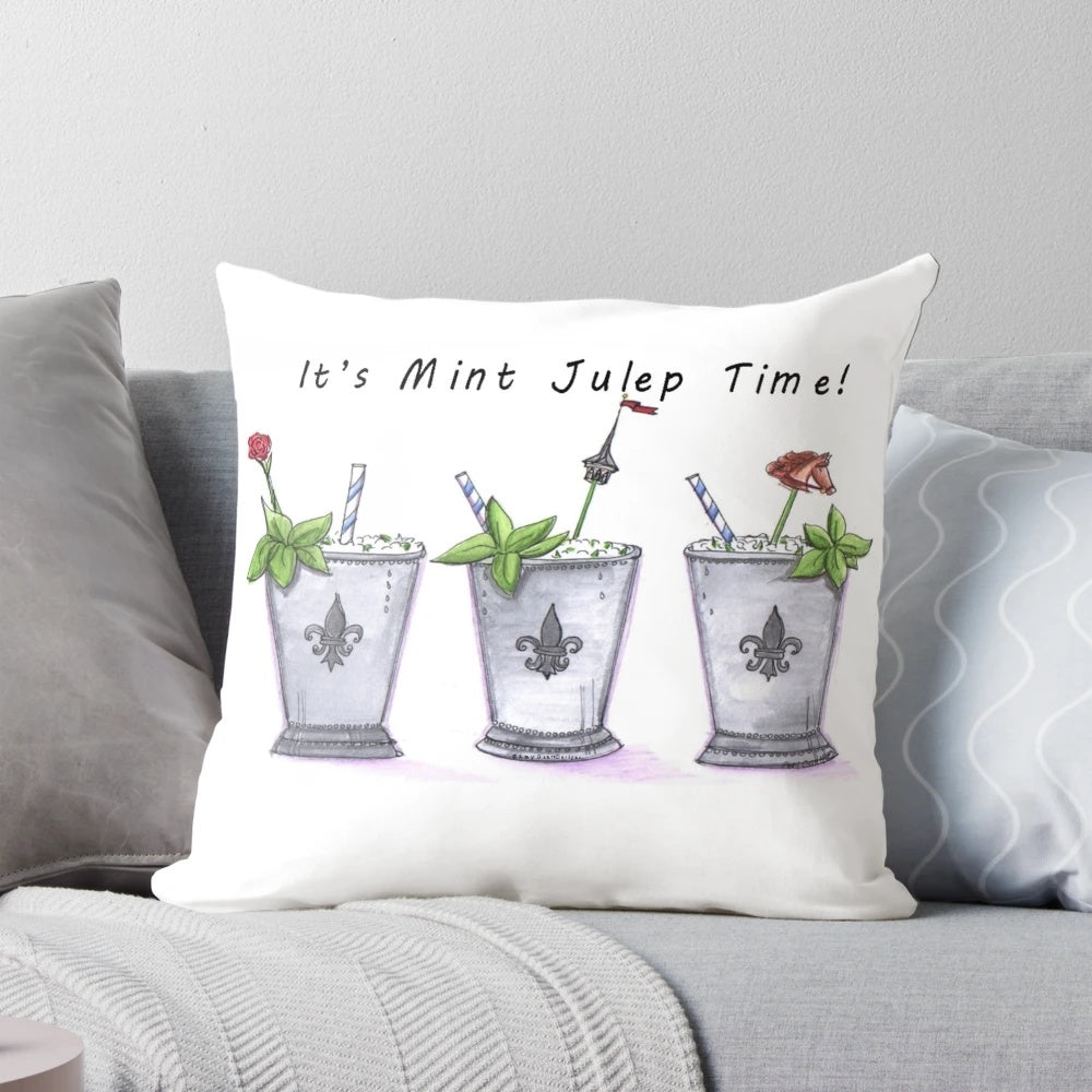 Mint Julep-Inspired Decorative Pillow for Kentucky Derby and Horse Racing Enthusiasts