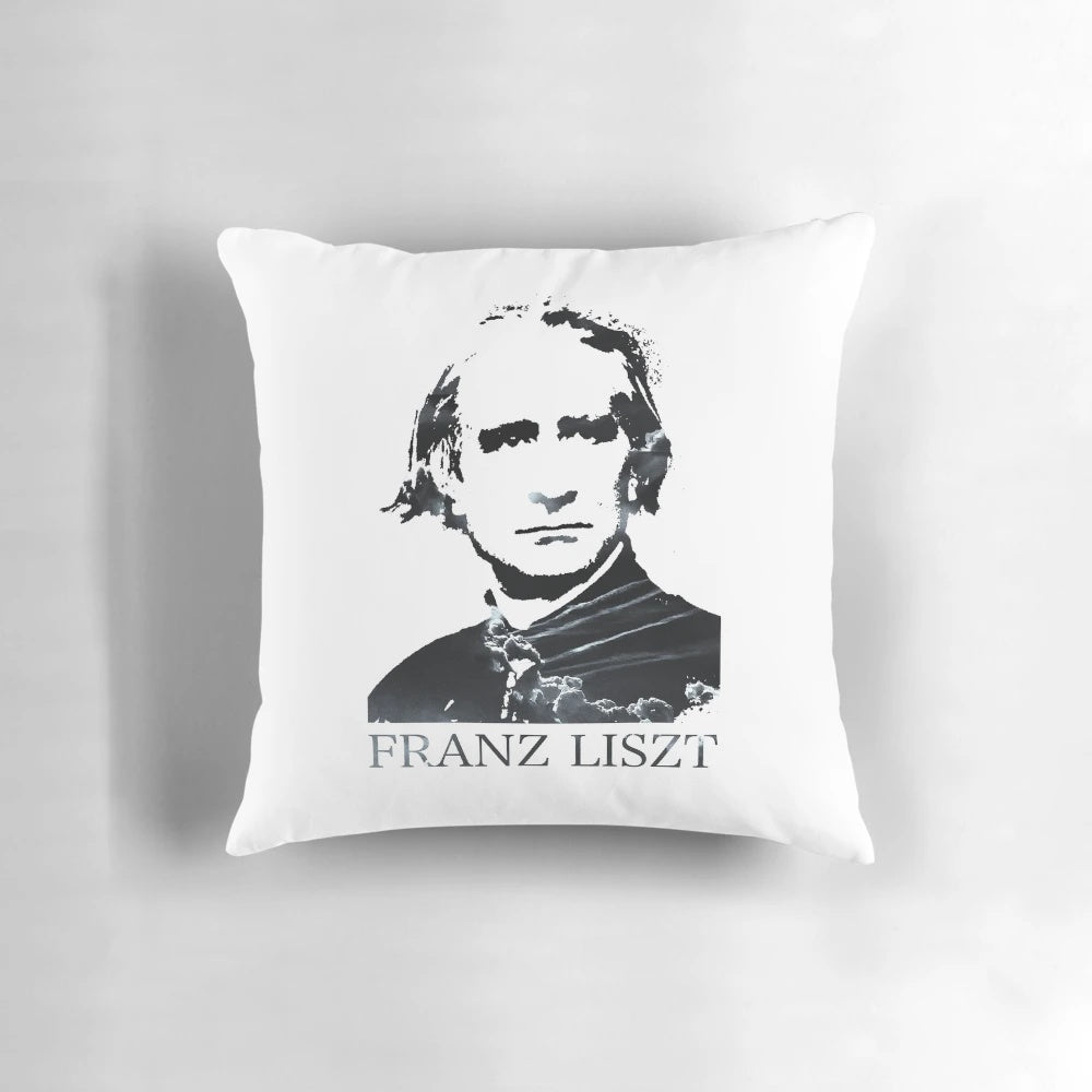 Elegant Franz Liszt-inspired pillow featuring a grand piano design