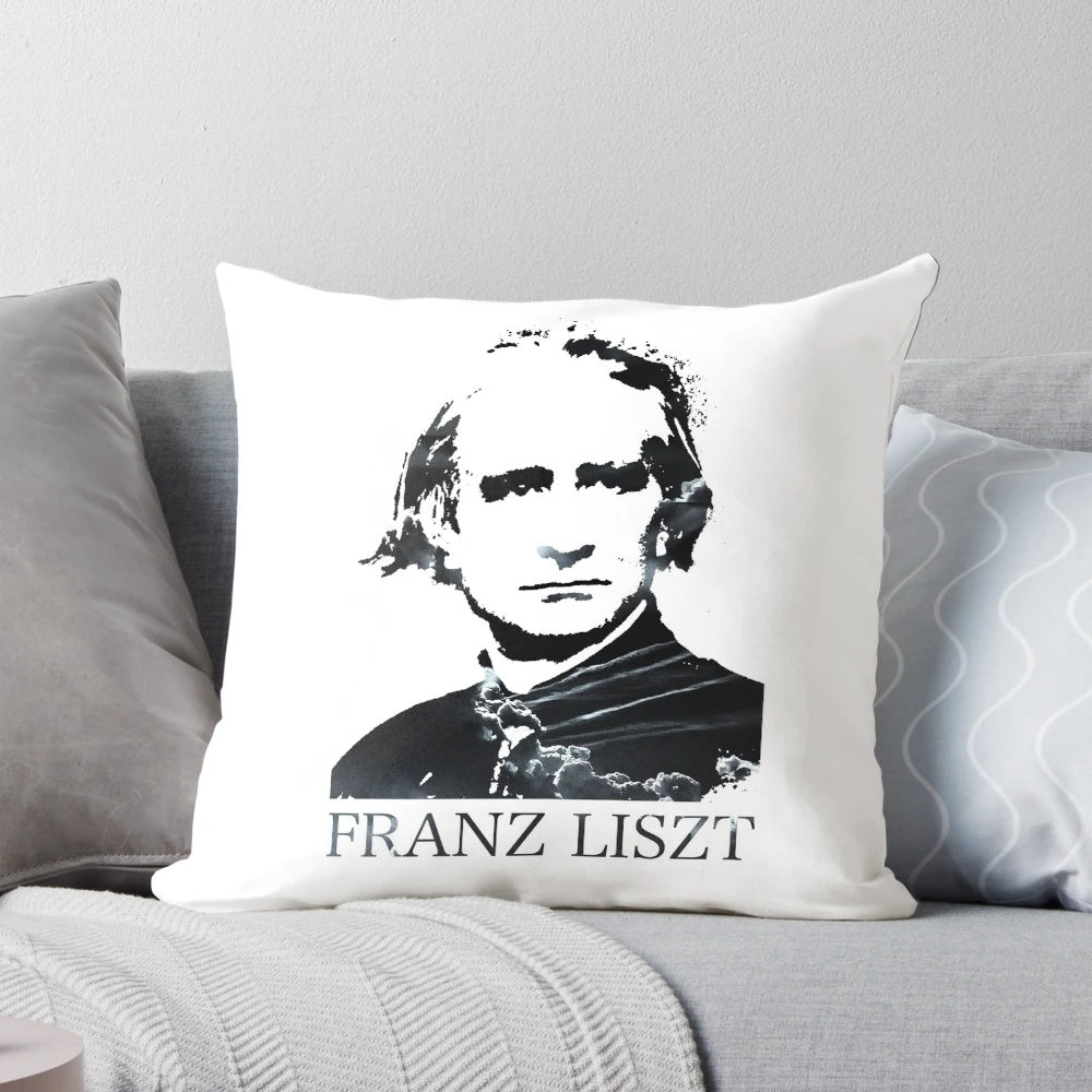 Elegant Franz Liszt-inspired pillow featuring a grand piano design