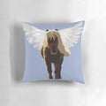 A decorative pillow featuring the beloved miniature horse Lil' Sebastian from the TV show Parks and Recreation.