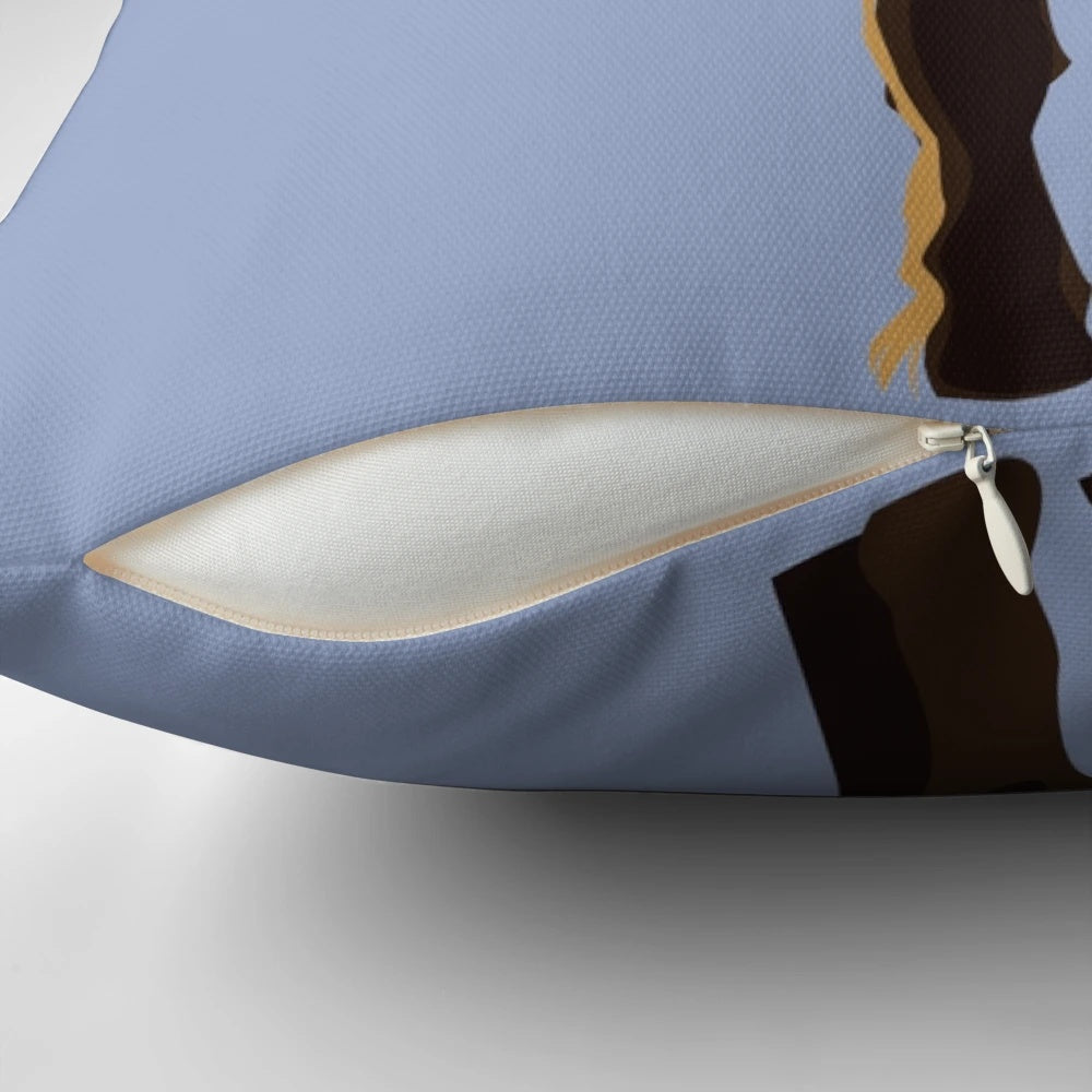 A decorative pillow featuring the beloved miniature horse Lil' Sebastian from the TV show Parks and Recreation.