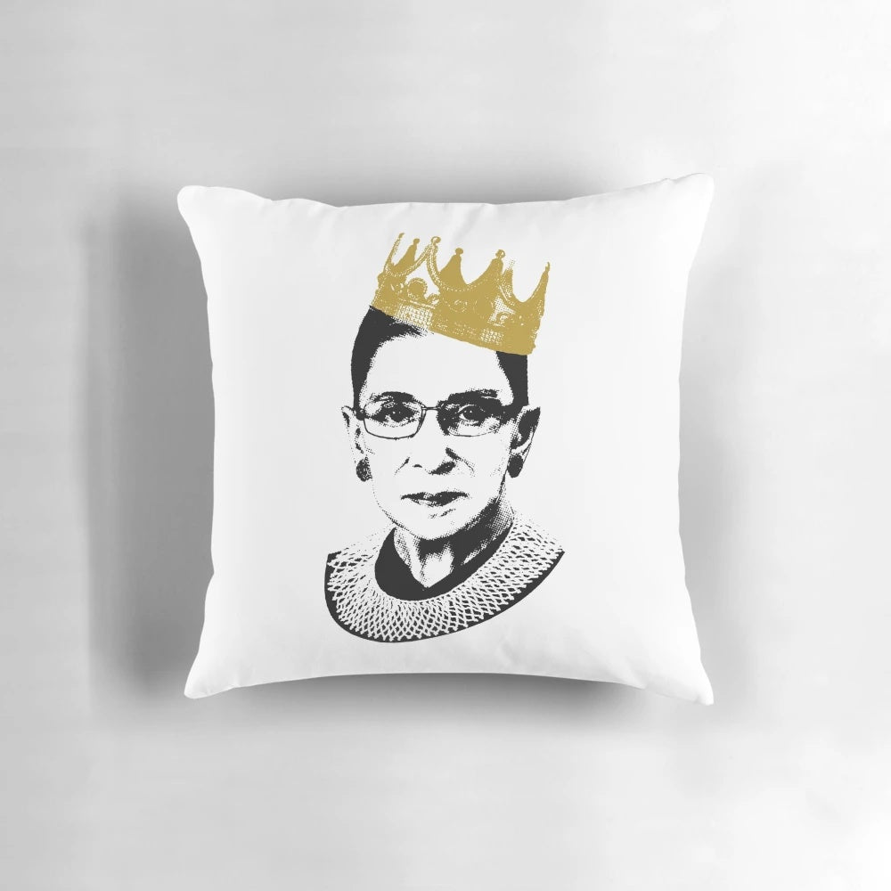 Pillow featuring the image of Ruth Bader Ginsburg, the renowned Supreme Court Justice and champion of women's rights