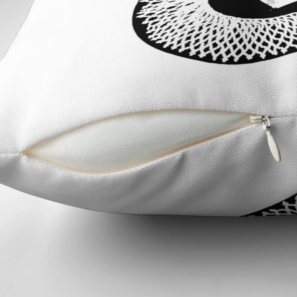 Pillow featuring the image of Ruth Bader Ginsburg, the renowned Supreme Court Justice and champion of women's rights