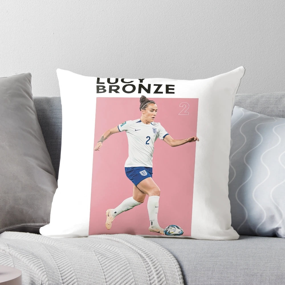 A poster-style pillow featuring the iconic Lucy Bronze of the England Lionesses women's soccer team