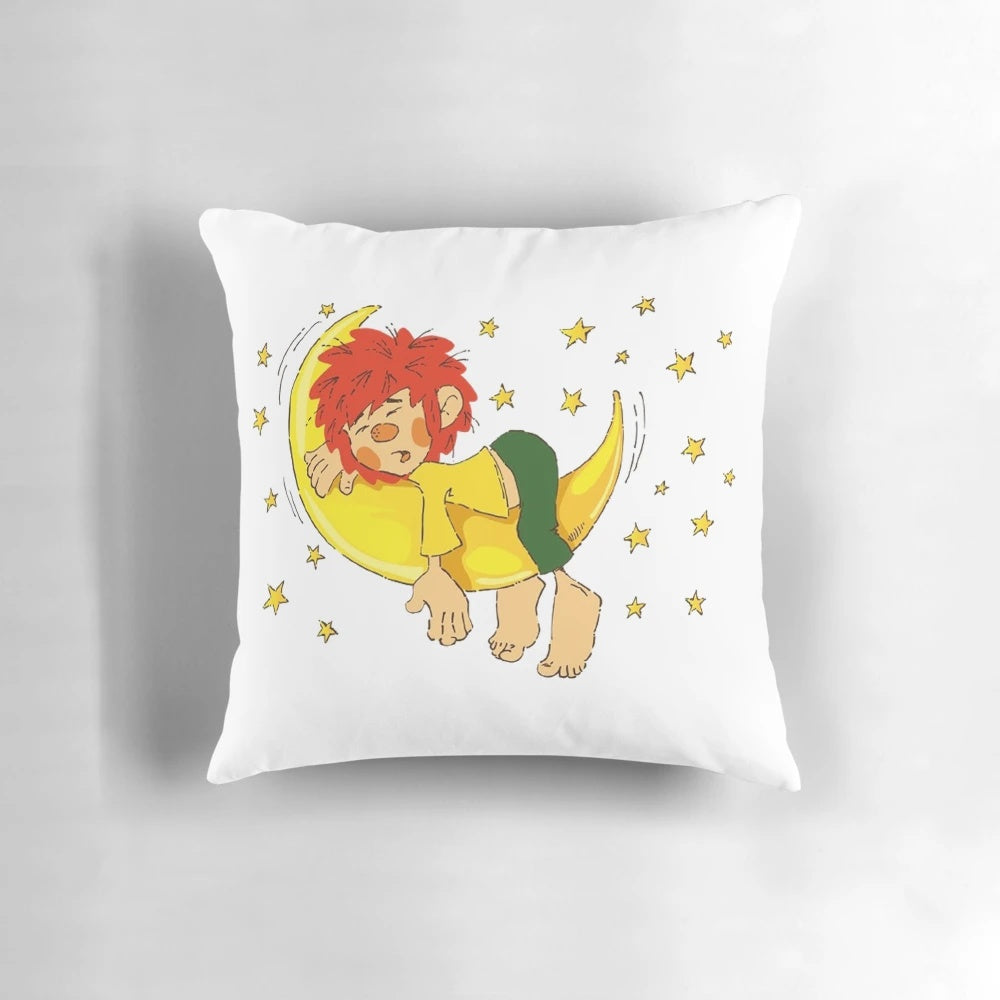 Pumuckl and the Yellow Stars Pillow featuring the beloved red-haired kobold from the German children's series