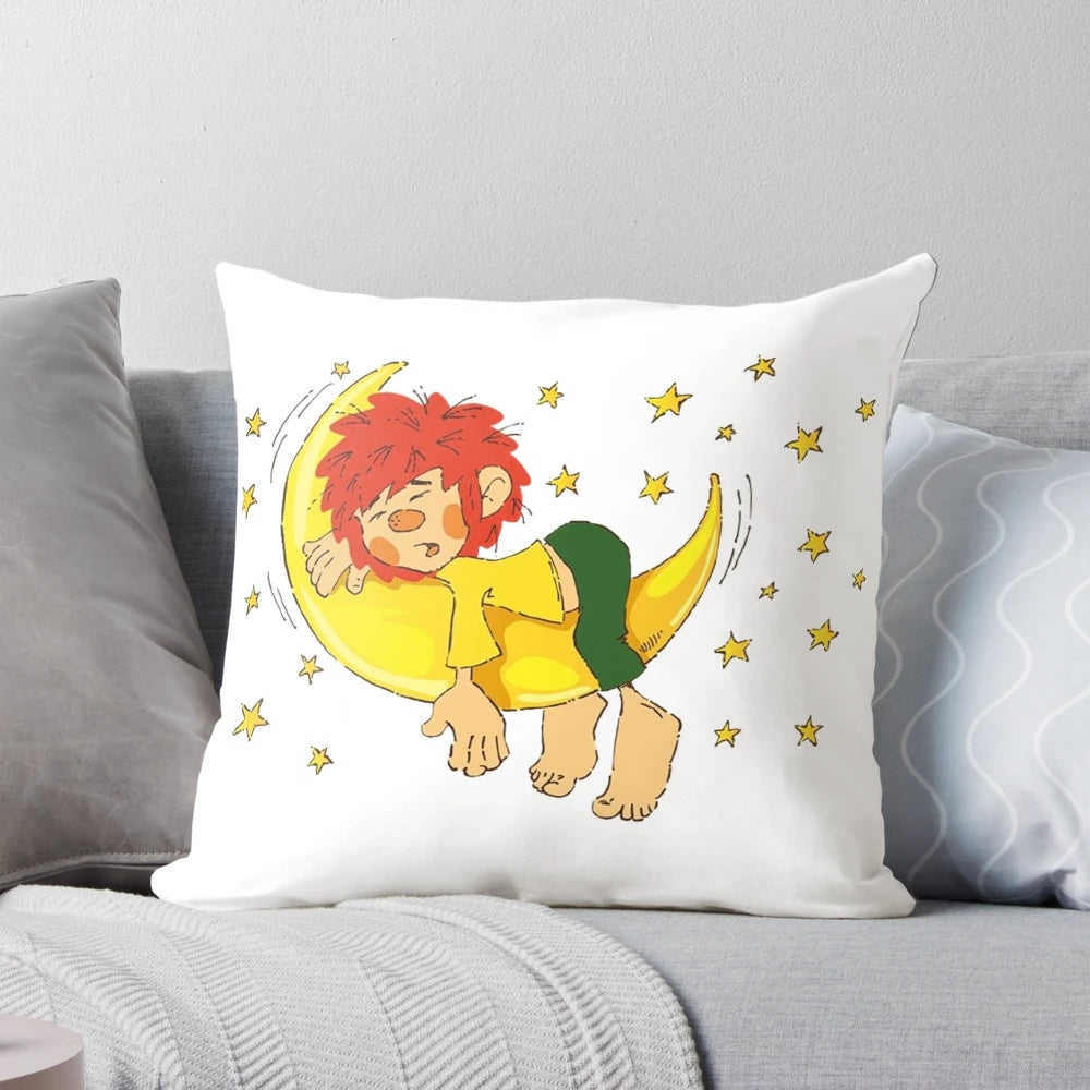 Pumuckl and the Yellow Stars Pillow featuring the beloved red-haired kobold from the German children's series