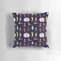 A colorful pillow featuring illustrations of David Bowie's iconic Ziggy Stardust and Let's Dance album covers