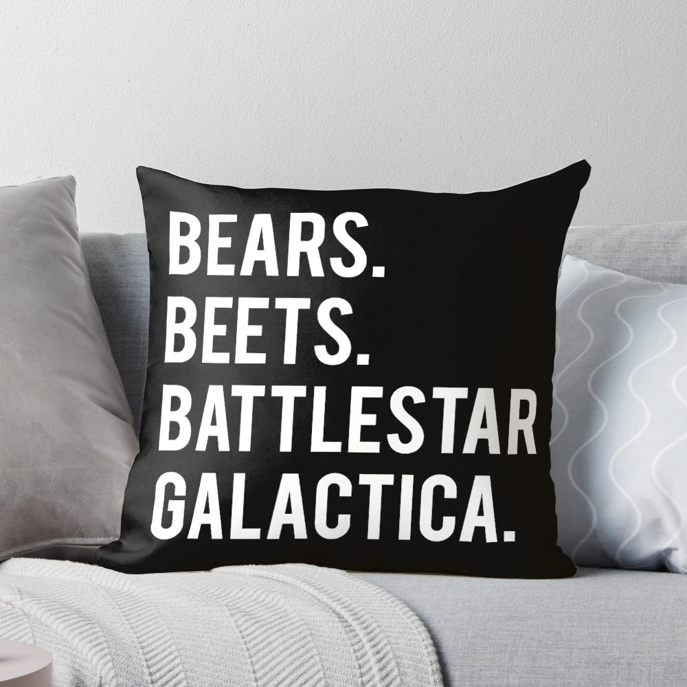 Bears Beets Battlestar Galactica Pillow, featuring iconic characters from the hit TV show The Office