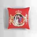 Prince William and Kate Middleton kissing on a decorative pillow