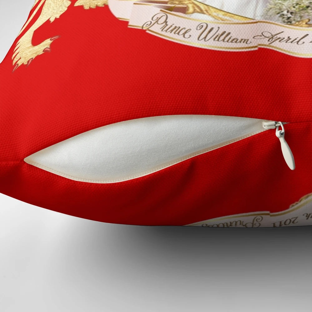 Prince William and Kate Middleton kissing on a decorative pillow