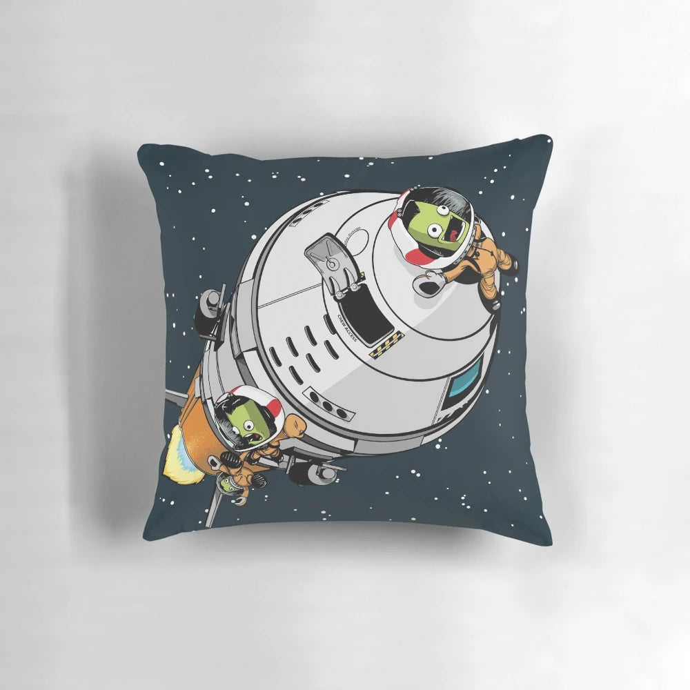 Jebbin' Pillow - Kerbal Space Program inspired design with a rocket launching into space