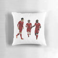 Pillow featuring Liverpool FC stars Mohamed Salah, Sadio Mane, and Roberto Firmino