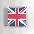 Union Jack flag printed on a soft, plush pillow