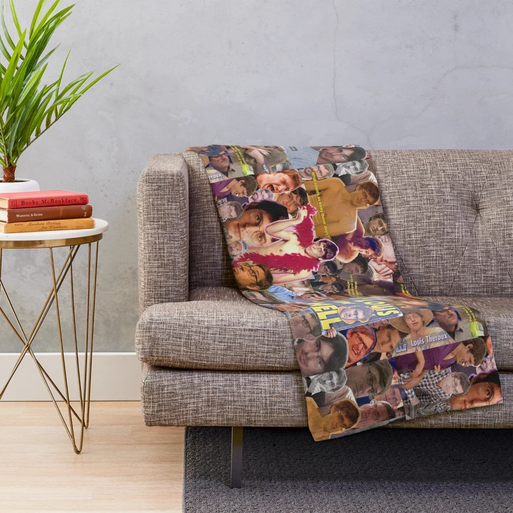 Louis Theroux Plush Blanket featuring a collage of the British television personality