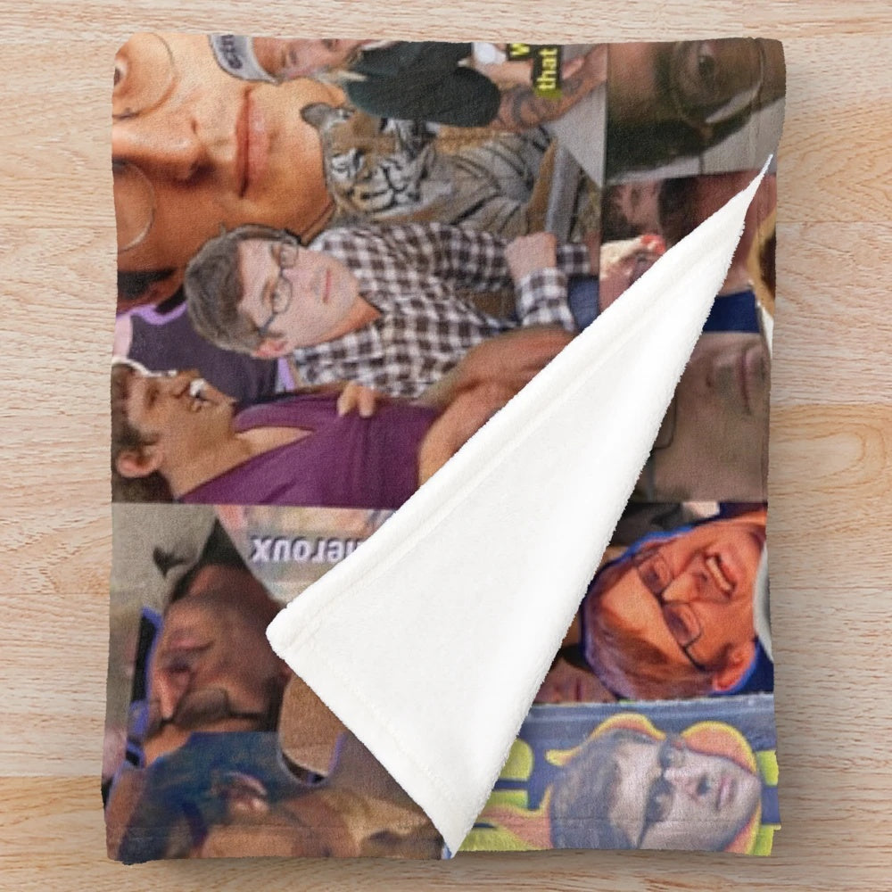 Louis Theroux Plush Blanket featuring a collage of the British television personality
