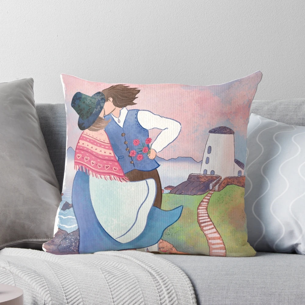 Santes Dwynwen Pillow Cover in Welsh Motif