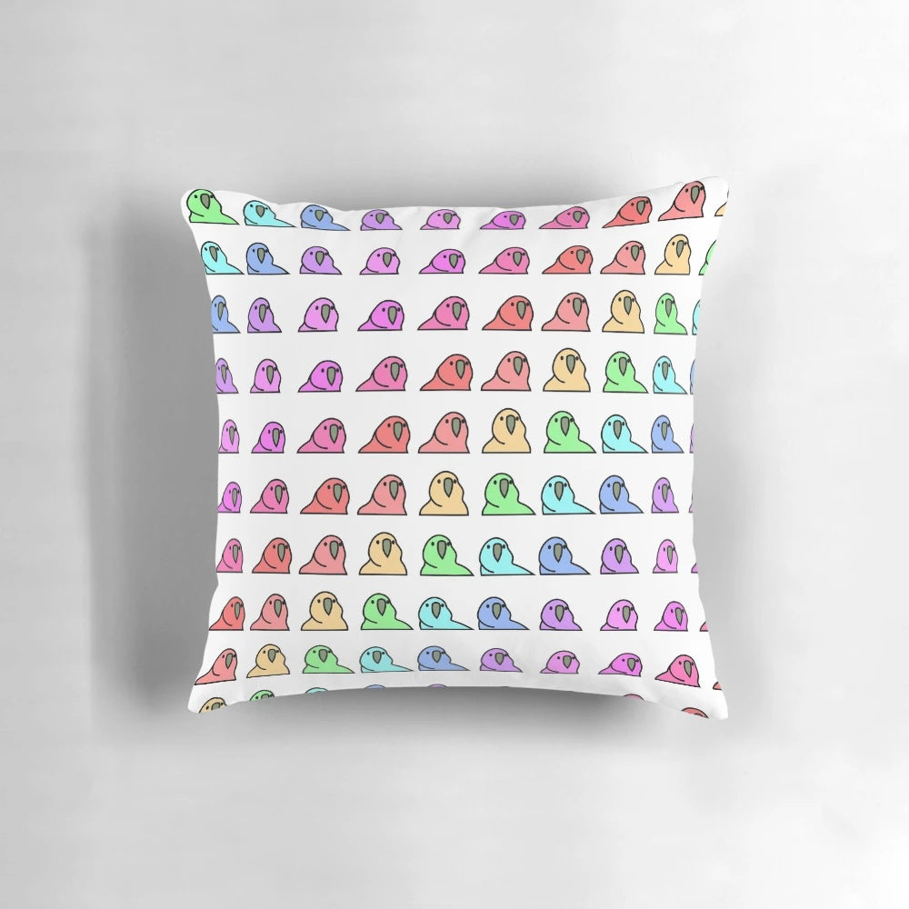 A colorful pillow featuring a vibrant parrot design, perfect for adding a fun, festive touch to your space.
