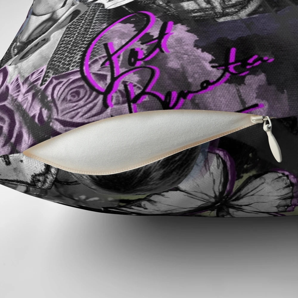 A decorative pillow featuring the iconic image of 80s rock legend Pat Benatar, celebrating women in music.