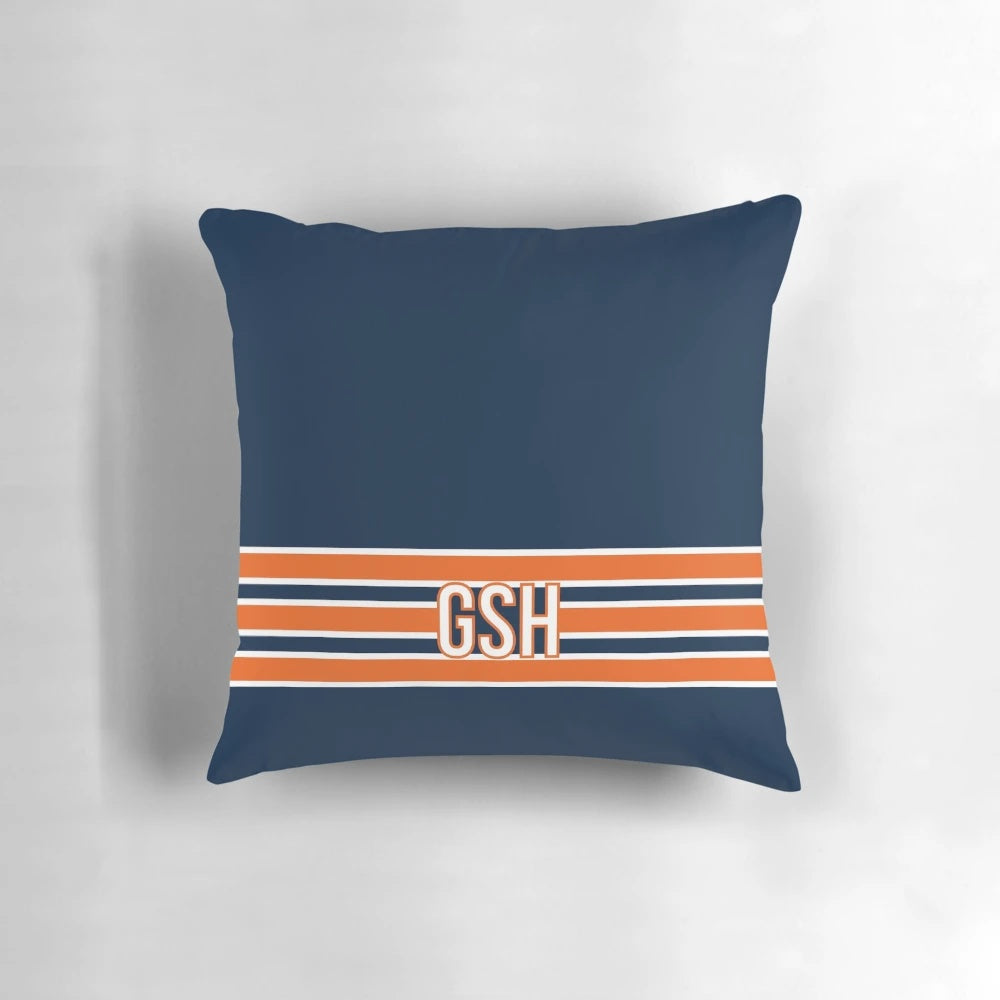 Chicago Bears inspired GSH stripes pillow with navy and white design