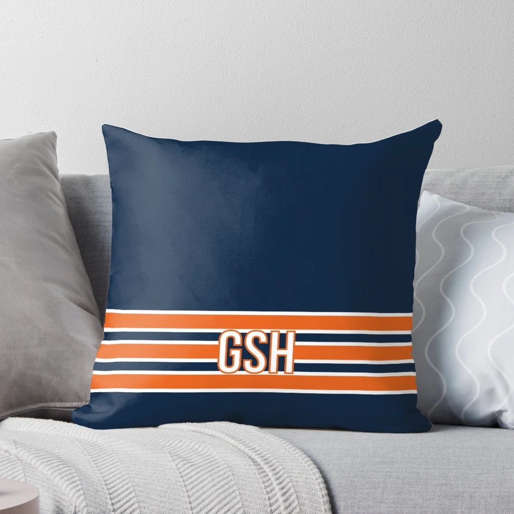 Chicago Bears inspired GSH stripes pillow with navy and white design