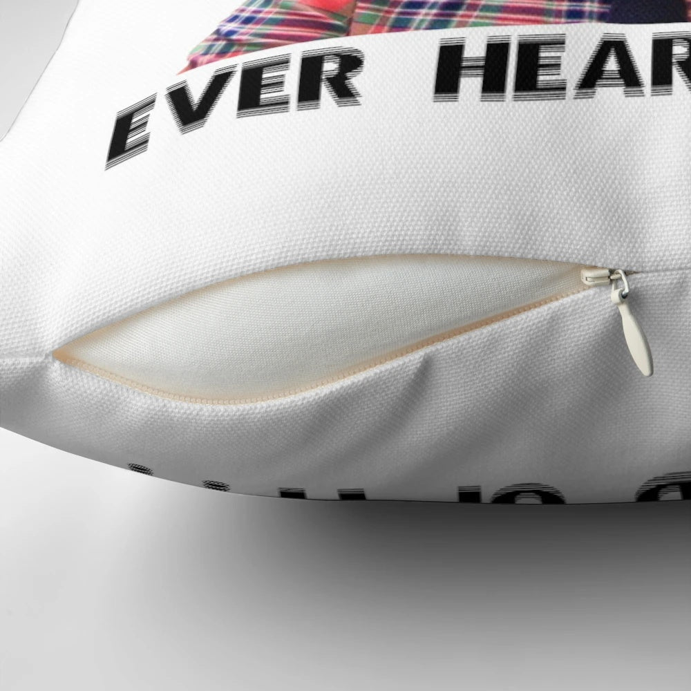 A pillow featuring the character Andy Bernard from the TV show The Office, wearing a Cornell University sweatshirt.